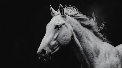 Obraz premium Majestic Horse in Motion A Powerful Black and White Portrait