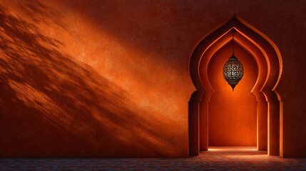 Intricate Moroccan Archway with Lantern Casting Soft Shadows