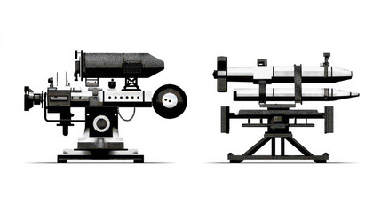 Set of anti-aircraft and anti-tank missile black and white vector icon