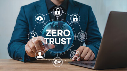 Elegant professional implementing zero trust security with modern technology for ultimate data protection
