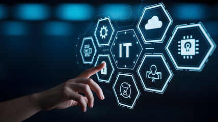 Modern IT solutions interaction with digital interface elements