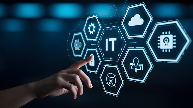 Modern IT solutions interaction with digital interface elements - Powered by Adobe
