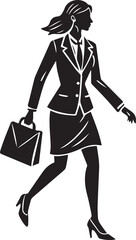 business woman walking pose silhouette vector, silhouette of a young woman full body