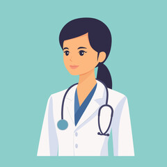 Fototapeta premium Female doctor avatar icon in white coat, flat design face illustration. Senior consultant, medicine