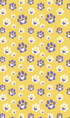 Charming seamless pattern for pet lovers with blue hearts, dog paws, and white bones