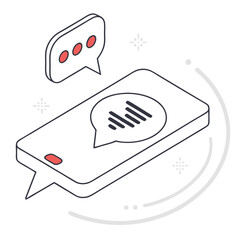Isometric Smartphone with Chat Bubbles Icon. Mobile Communication, Online Messaging, and Digital Interaction Concept. Minimalist Line Art Vector Il...