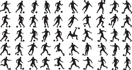 Dynamic Soccer Player Silhouettes Action Kicking Ball High-Resolution Graphic Design