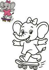 cute baby boy elephant coloring page for kids. charming vector illustration of a happy cartoon character with black and white outlines.  Educational material for children.