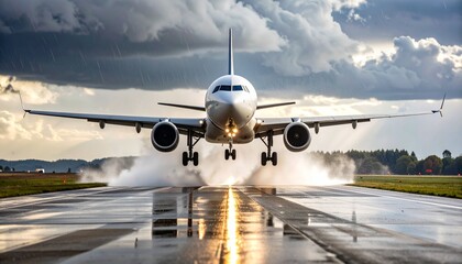 Obraz premium Parked commercial jet aircraft on the tarmac at an airport, ready for air travel and flight