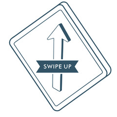 Hand-Drawn Swipe Up Icon with Upward Arrow and Text Banner for Social Media Call to Action. Digital User Interface Element in Sketch Style.