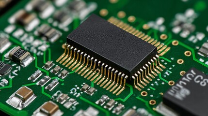 Circuit Board Chip Installation Electronics Lab Macro Photography High-Tech Environment Close-Up View Innovation