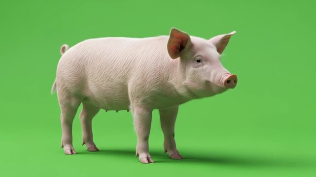 Pig on Green Screen Background