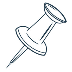 Simple Line Art Pushpin Icon Illustration. Hand-drawn style thumbtack for office, stationery, and memo concepts. Isolated vector sketch.