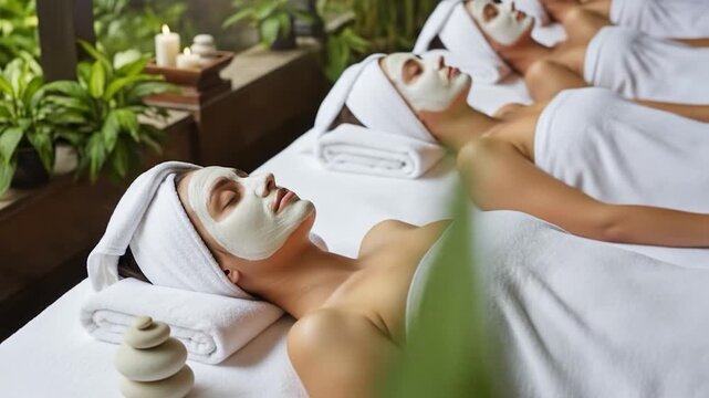 Women enjoying facials in a spa setting