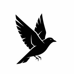 Obraz premium Silhouette of a bird in flight, wings spread wide, against a white background.