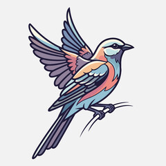 Obraz premium A colorful bird with outstretched wings perched on a branch, depicted in a stylized, illustrative manner.