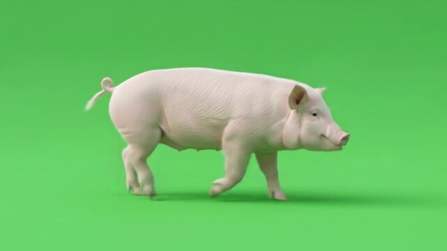Pig Walking on Green Screen