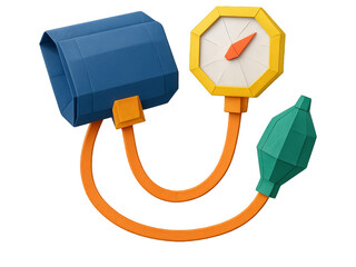Origami paper blood pressure monitor icon with clean, modern look and transparent background. Generative AI