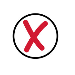 Obraz premium Red X mark inside a black outlined circle, used to show error, wrong input, or cancel function in user interface designs.