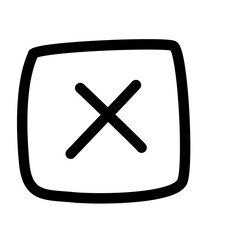 Obraz premium : A hand-drawn black X mark inside a square frame. 2D flat icon representing cancel, rejection, or incorrect option in user interface or signage.