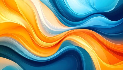 Abstract background with vibrant orange and blue liquid swirls and waves
