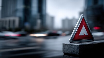 Urban Traffic Warning Sign in Cityscape