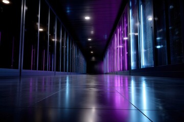Fototapeta premium Vibrant Neon Lighting in Modern Corridor