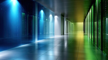 Modern Data Center with Colorful Lighting