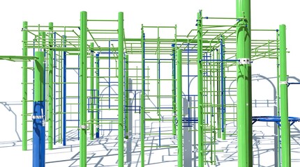 Modern Outdoor Fitness Park Training Structure Rendered on White Background