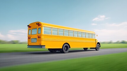 Electric bus departing school with soft tire movement, Electric school bus