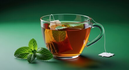 Refreshing Brewed Herbal Tea Infused with Fresh Mint Leaves for a Calming Experience