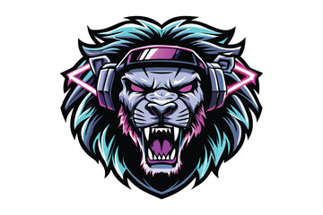 Techno-Fantasy Lion Esports Mascot Logo for T-shirts & Streamer Branding