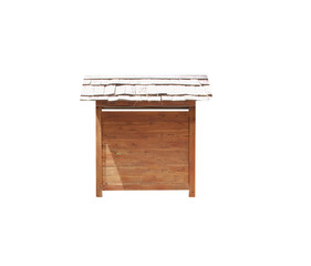 Plank wood sign frame with roof and pole isolated on white background , clipping path