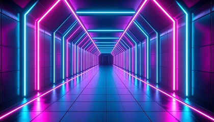 Neon tunnel with vibrant pink and blue light
