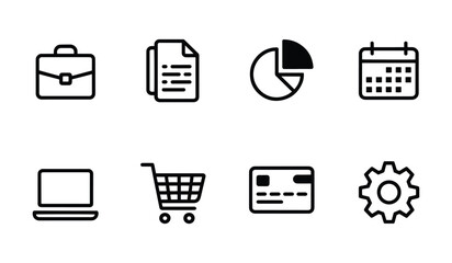 Minimalist Black and White Business UI Icon Vector Set Clean Outline Style