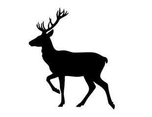 Fototapeta premium Striking black silhouette of a majestic stag for wildlife posters, t shirts, hunting themed designs, or nature themed graphic projects. Ideal for wilderness themed products.