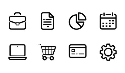 Minimalist Black and White Business UI Icon Vector Set Clean Outline Style