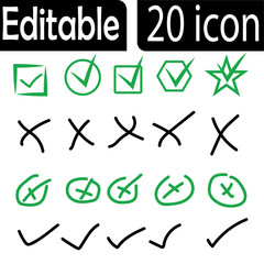 vektor tick mark and red cross icon set.