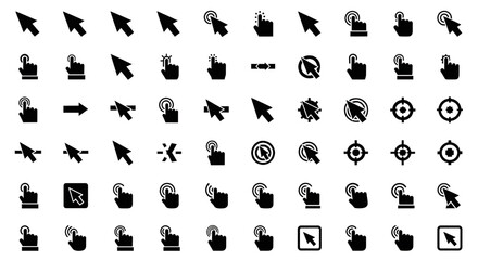 A collection of various cursor and pointer icons in a simple, black and white style.