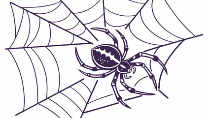 Obraz premium Intricate Purple Spider on a Geometric Web - Spooky Line Art Illustration for Halloween and Nature Concepts