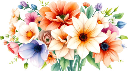Fototapeta premium Bouquet of flowers, can be used as greeting card, invitation card for wedding, birthday and other holiday and summer background. Watercolor illustration
