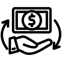 Refund black outline, mini illustration icon. use for modern concept, print, UI, UX kit, web and app development. Vector related to commerce, retail, marketing and shopping.