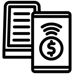 Mobile Pay black outline, mini illustration icon. use for modern concept, print, UI, UX kit, web and app development. Vector related to commerce, retail, marketing and shopping.