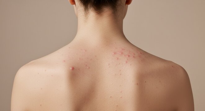 Back View of Person with Skin Redness and Bumps on Neutral Studio Backdrop