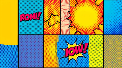 Cartoon comic backgrounds set. Comics book colorful poster with halftone elements. Retro Pop Art style. Vector illustration.