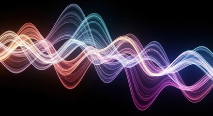 Abstract Sound Wave Visualization Glowing Particles on Black Background