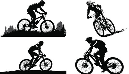 Fototapeta premium Mountain bikers silhouette riding on trails eps