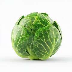 Obraz premium Fresh Cabbage Head on White Background with Crisp Green Leaves