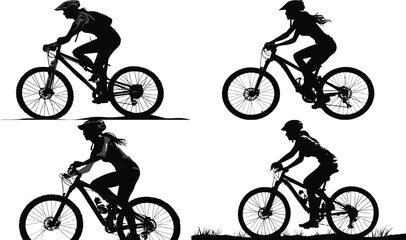 Obraz premium Cyclists ride bikes in silhouette style eps