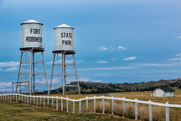 Summer Thunderstorms over Fort Robinson State Park Water Towers near Crawford Nebraska.